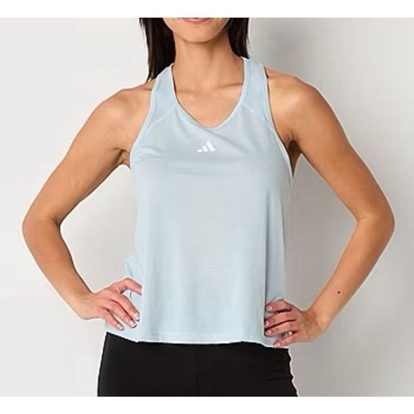 adidas Women's Train Essentials Racerback Tank Halo Blue L Large NWT Top Shirt - Picture 1 of 2